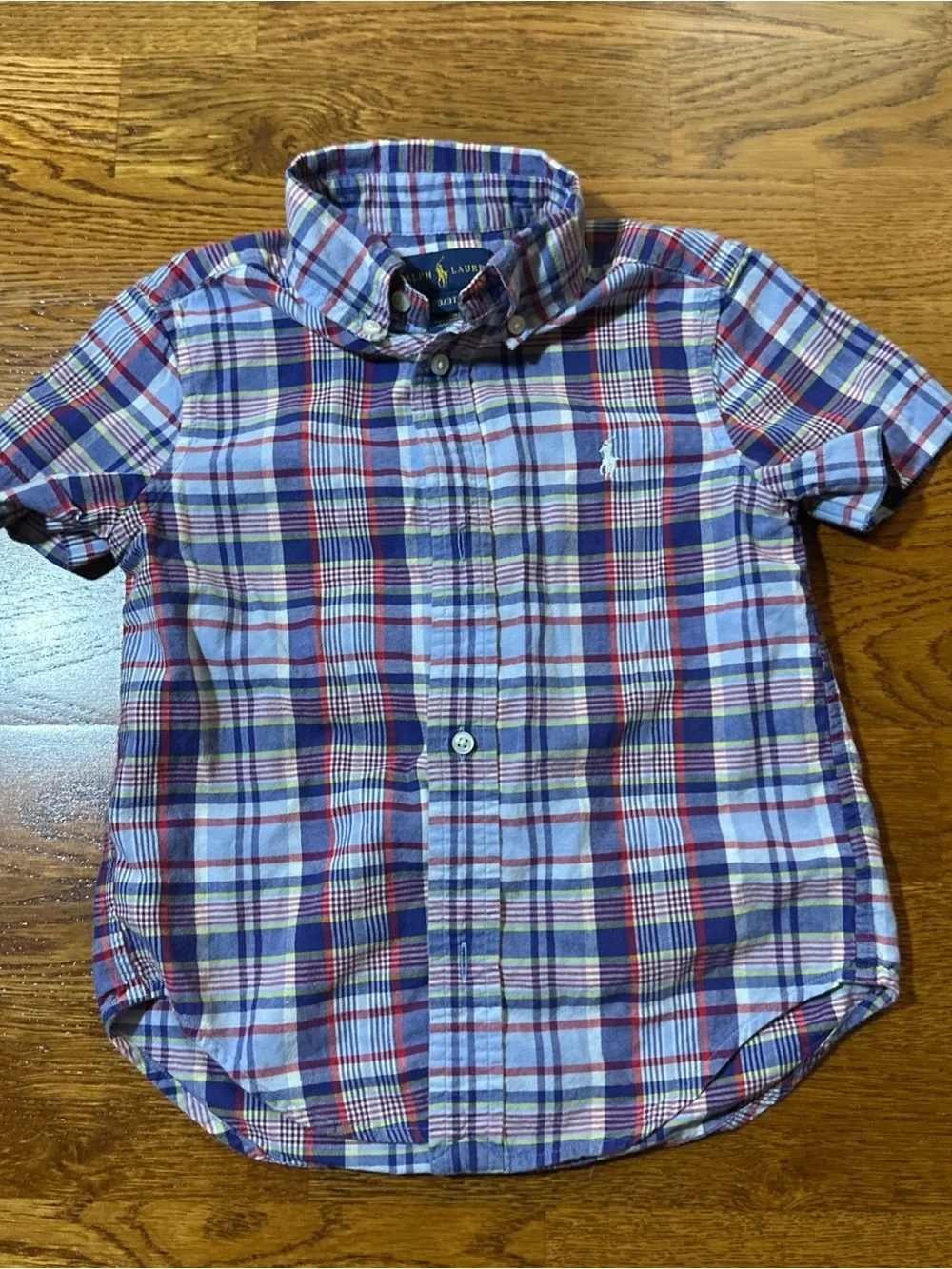 Polo Ralph Lauren Toddler Boys Blue Plaid Short Sleeve Button Down Shirt Size 3T